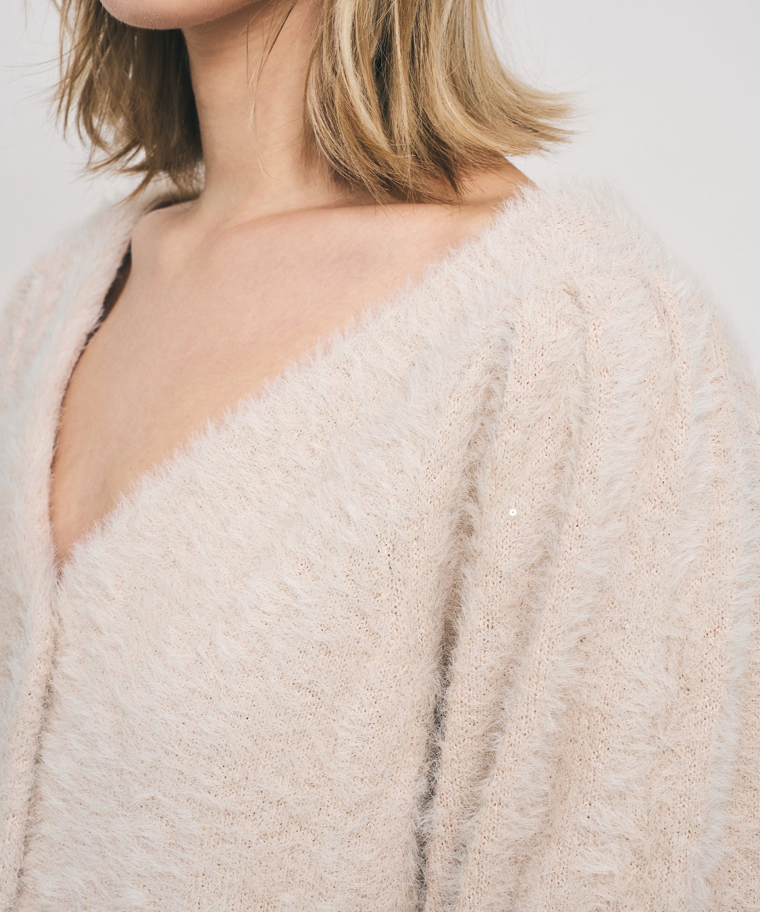 ラメスパンコールフェザーカーディガン