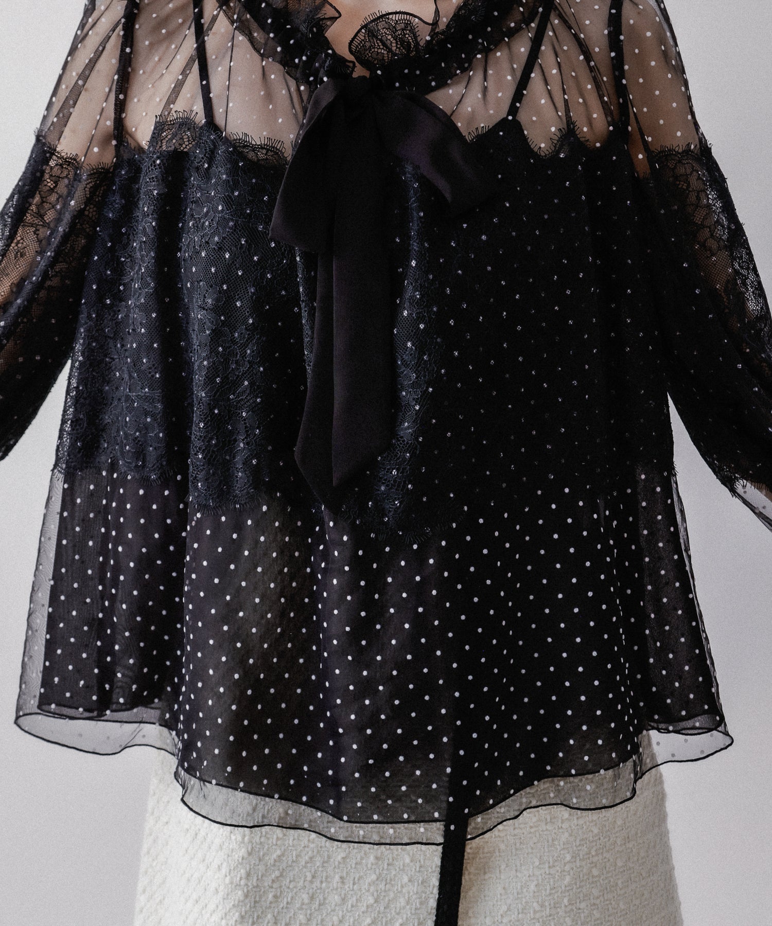 Dot tulle lace blouse