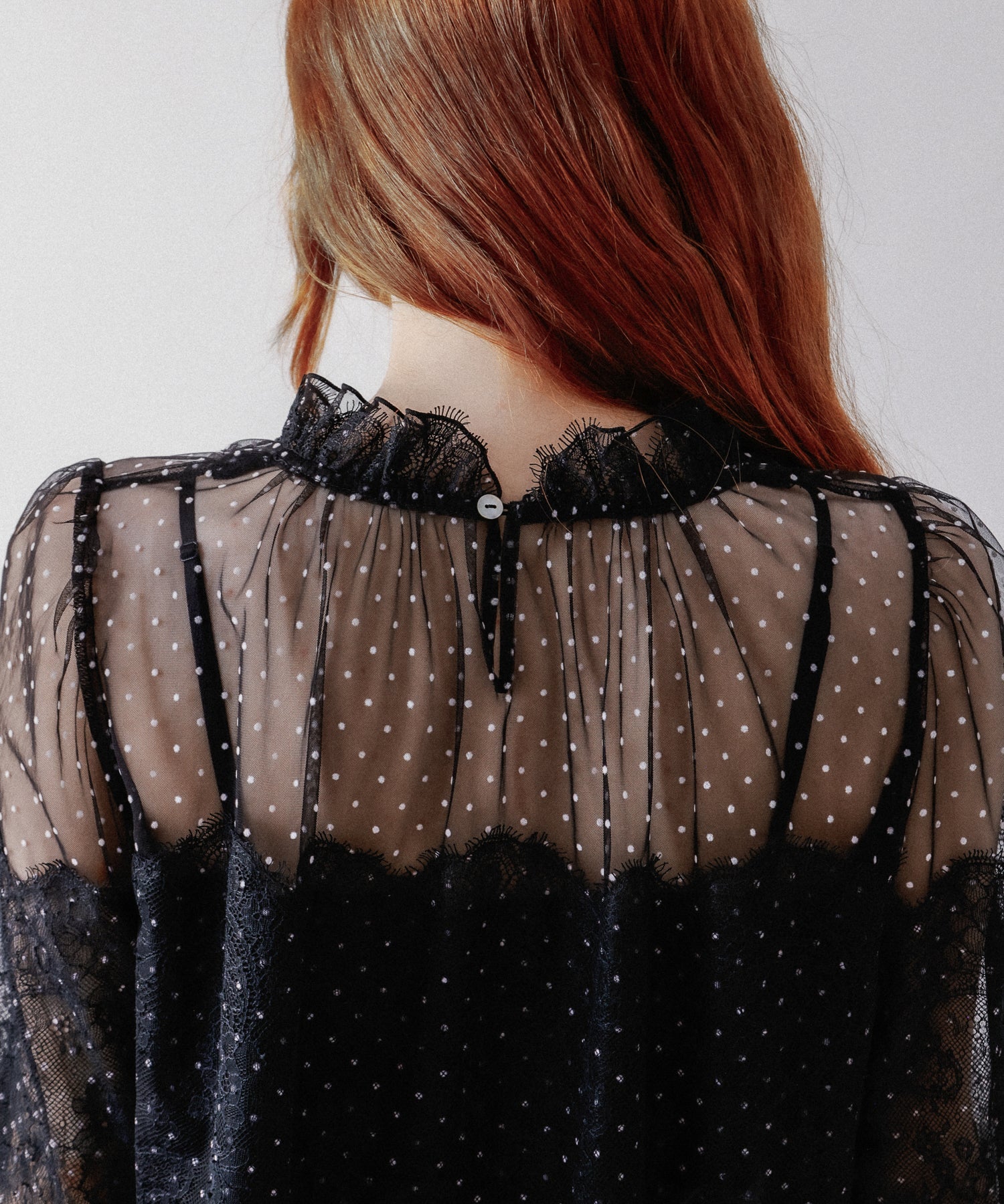 Dot tulle lace blouse