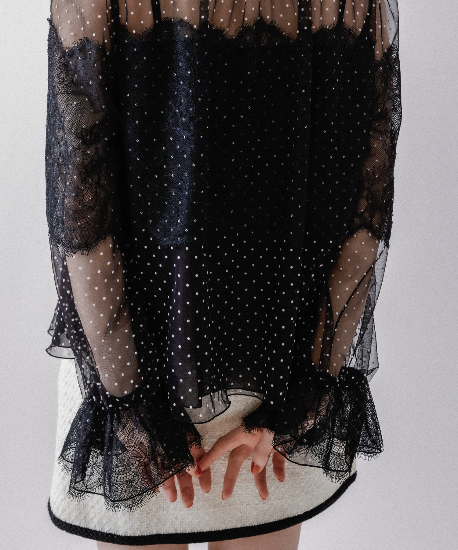 Dot tulle lace blouse