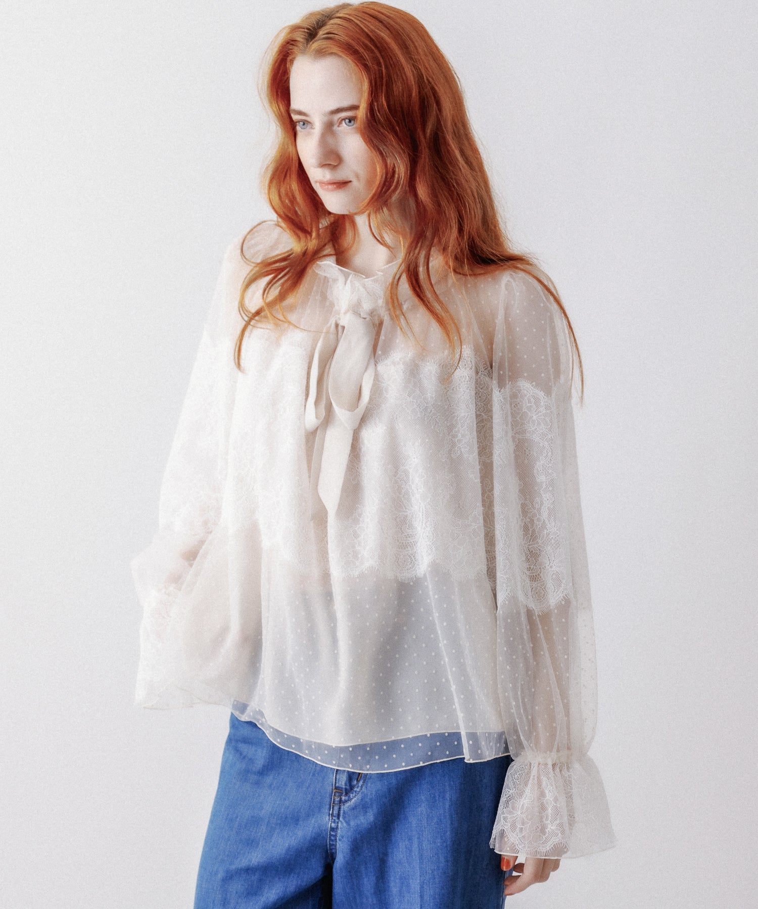 Dot tulle lace blouse