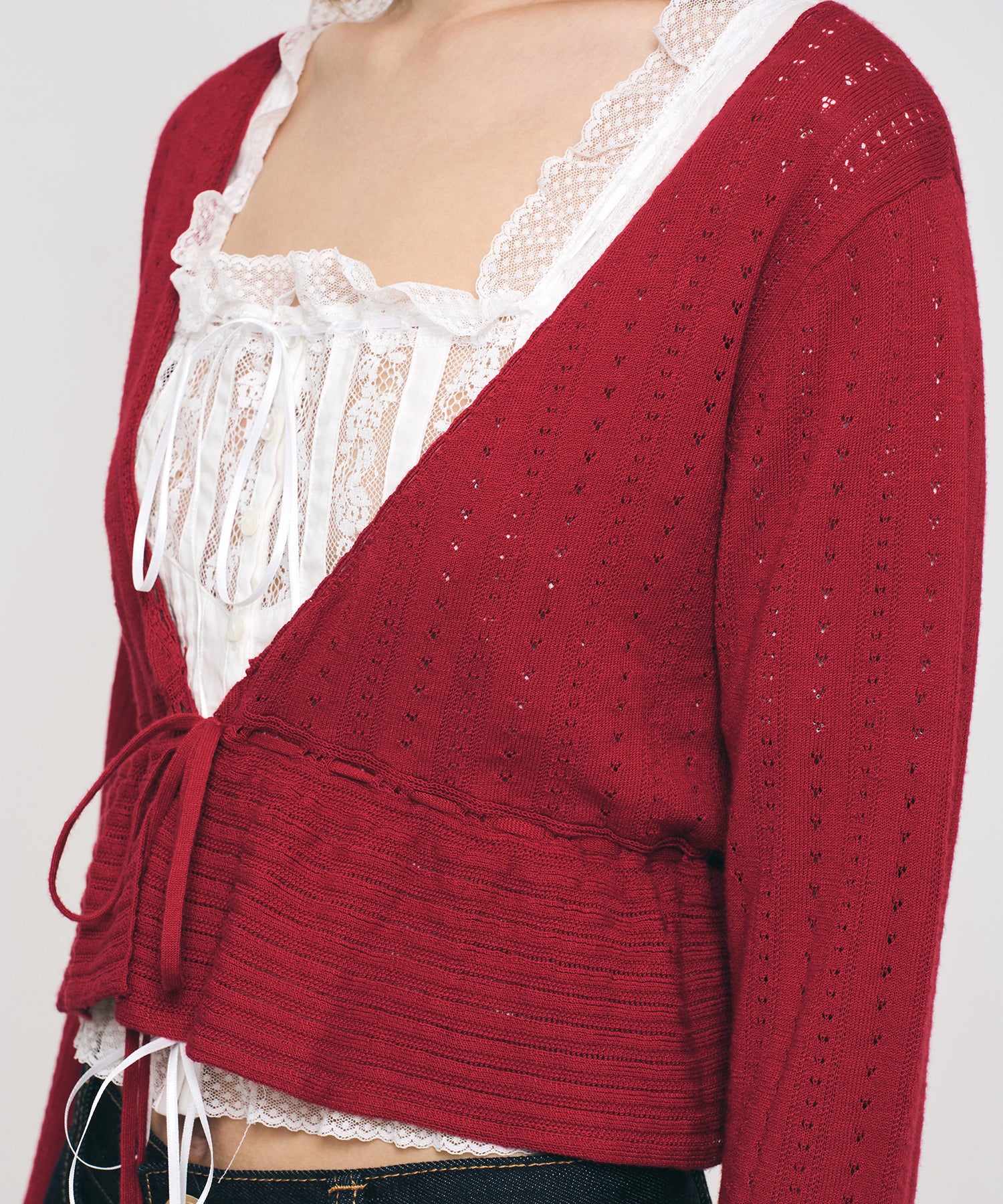 MIXパターンアイレットカーディガン