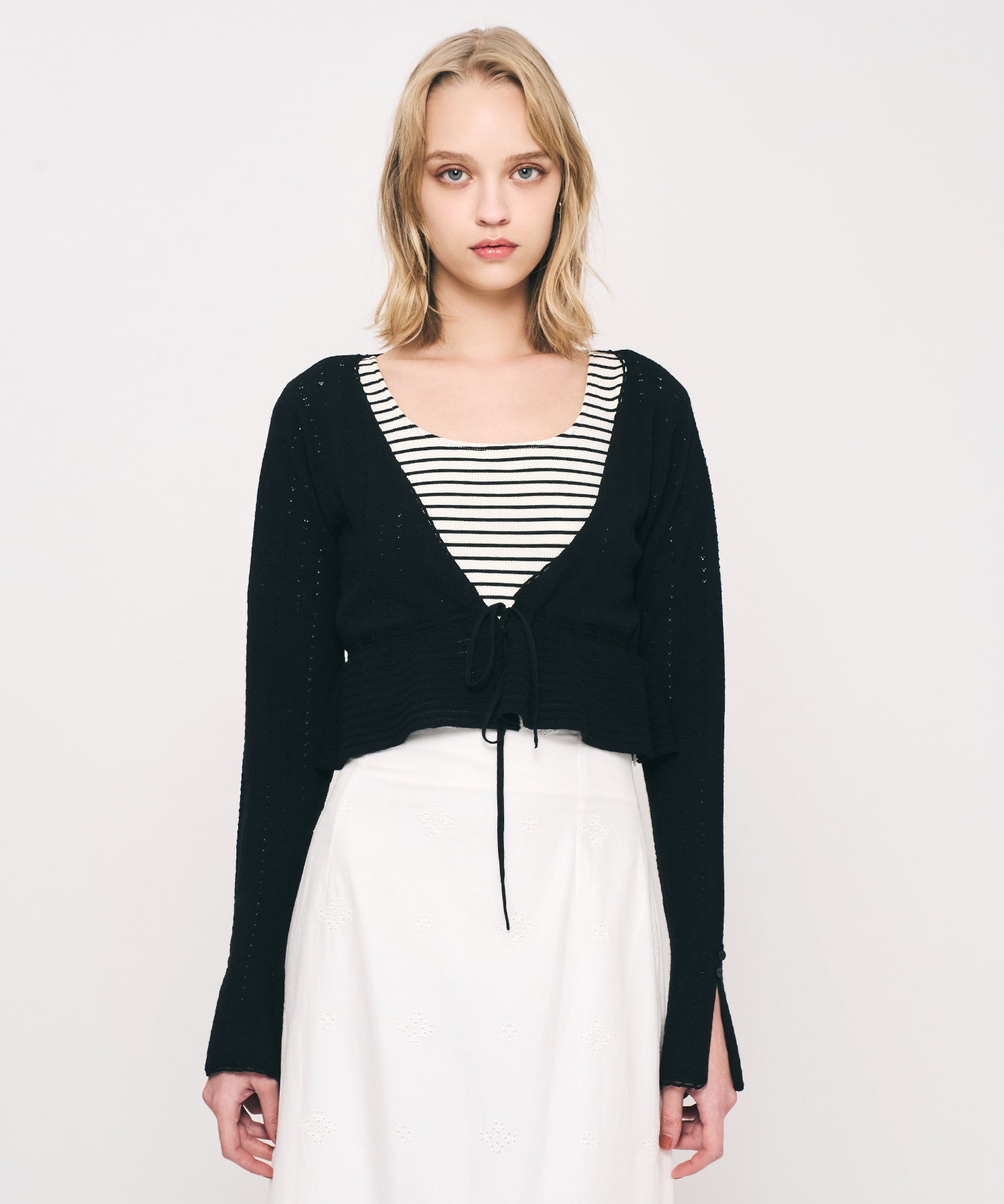 MIXパターンアイレットカーディガン