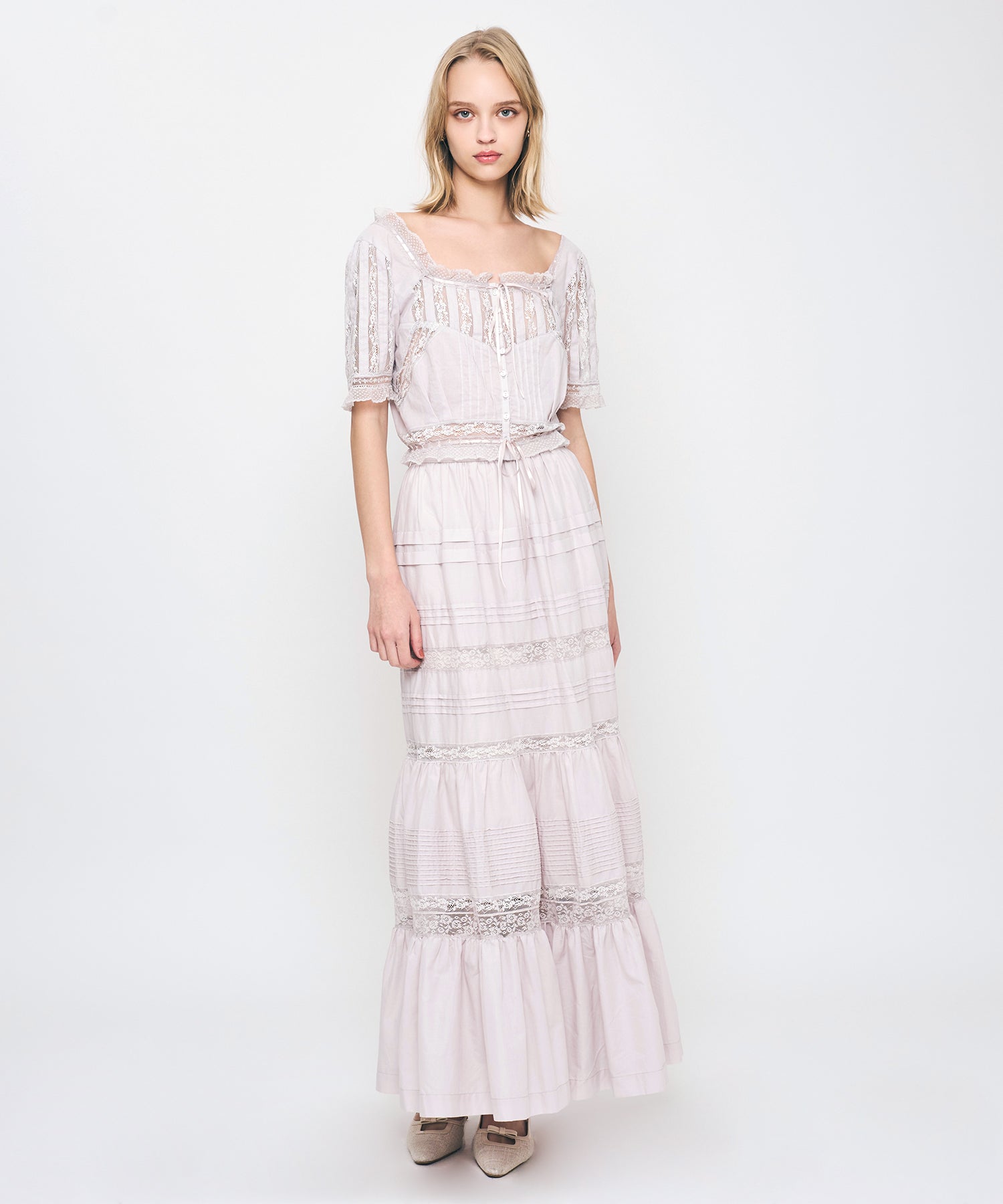 レースMIXティアードスカート