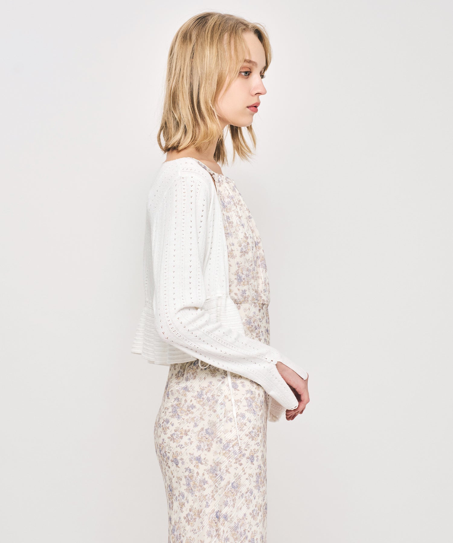 MIXパターンアイレットカーディガン