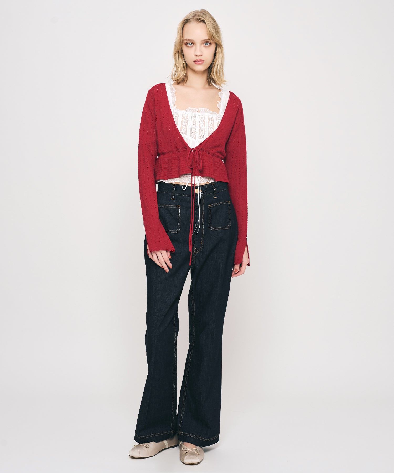 MIXパターンアイレットカーディガン