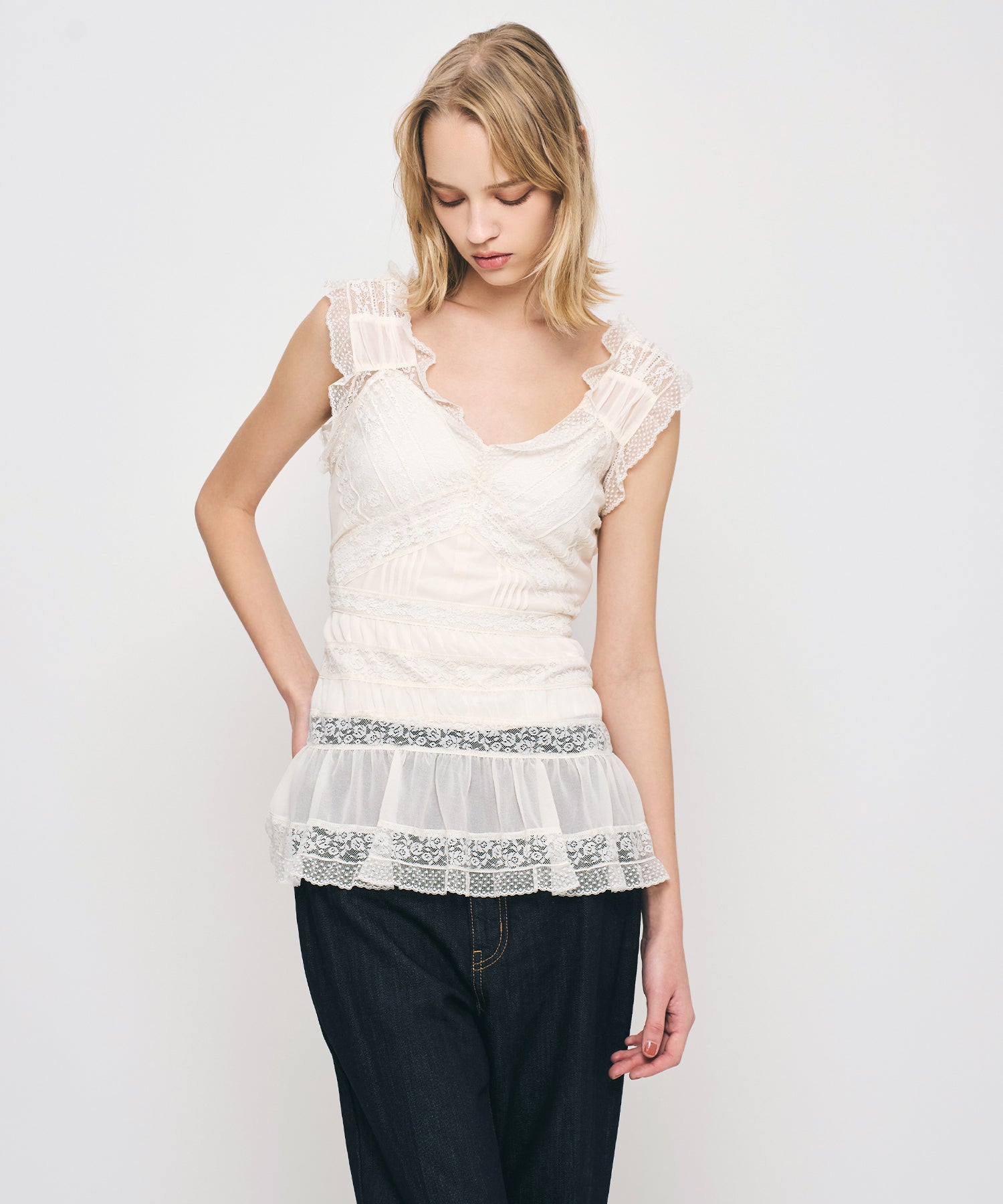 deicyキャミトップス サテン×レースキャミ