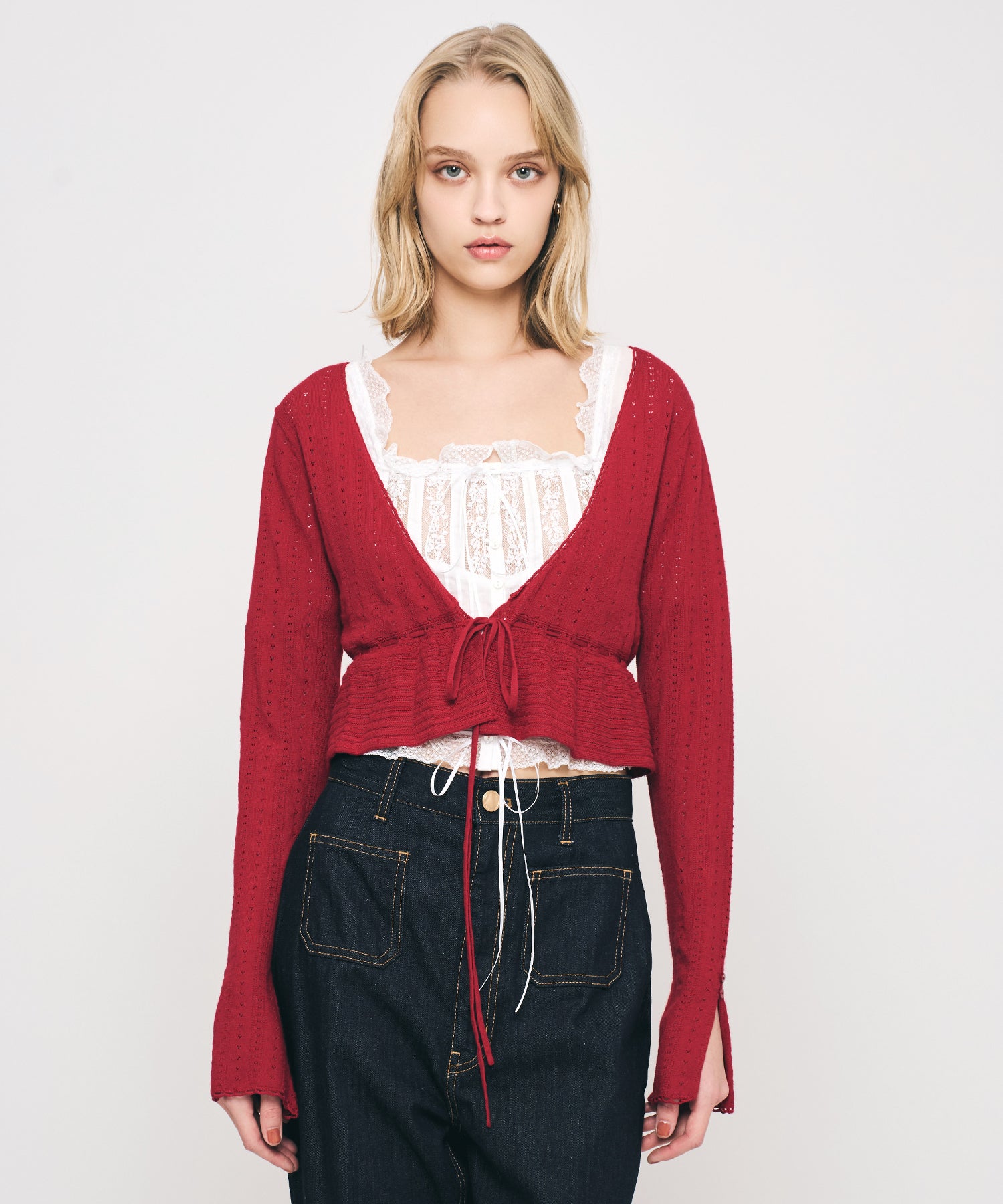 MIXパターンアイレットカーディガン