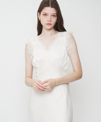 サテンシフォンレースMIXドレス