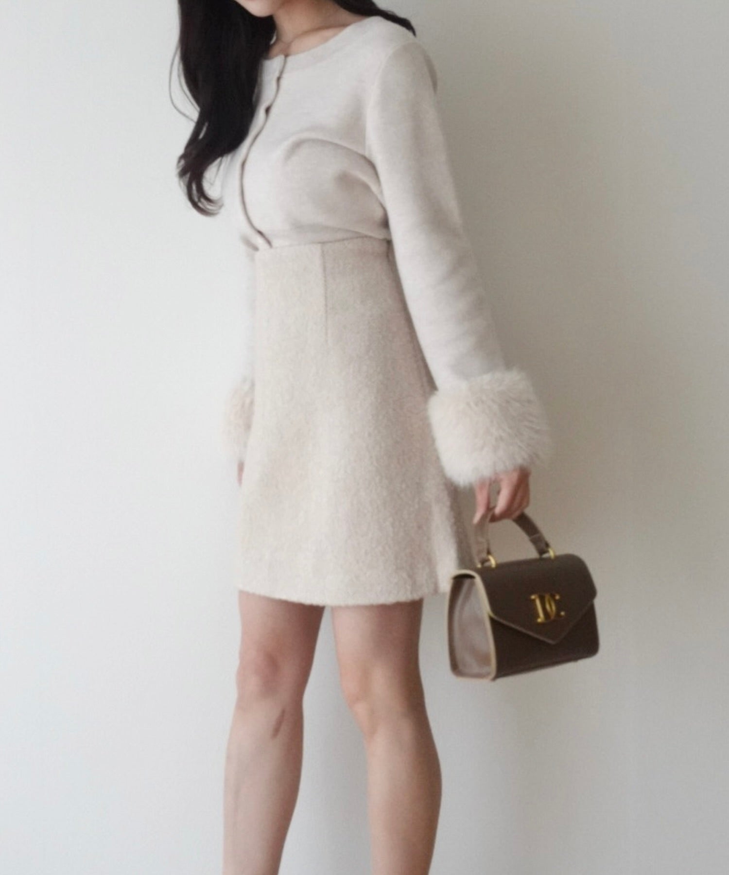 Fur sleeve cardigan