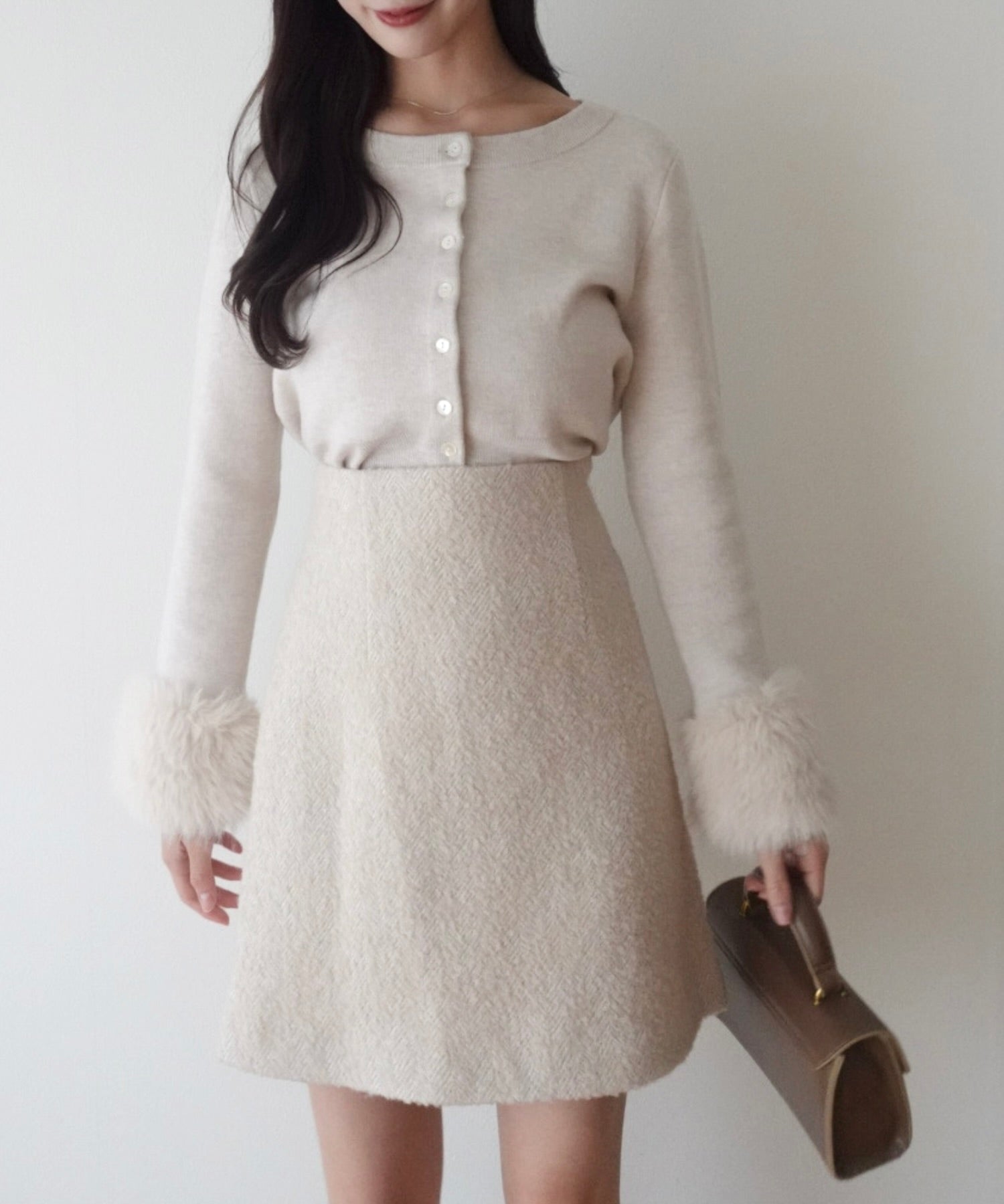 Fur sleeve cardigan