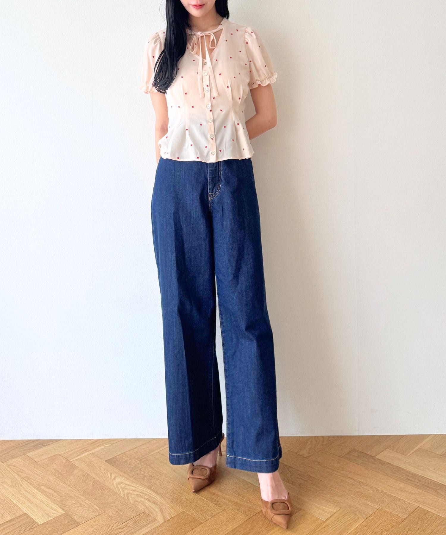 シフォンハート刺繍ブラウス