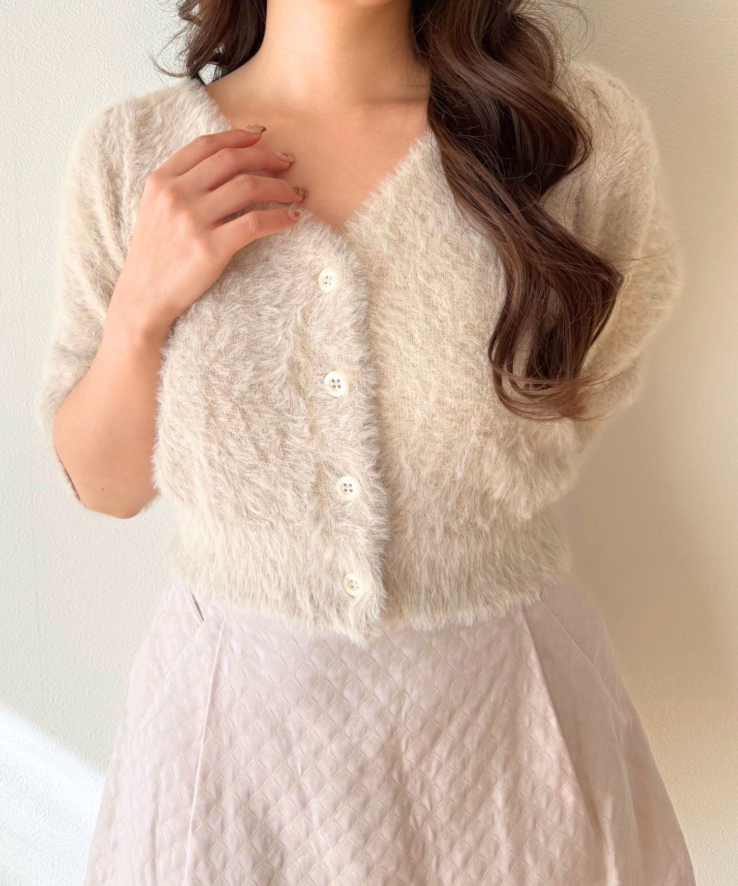 ラメスパンコールフェザーカーディガン