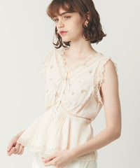 フルール刺繍レースmixブラウス