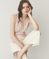 フルール刺繍レースmixブラウス