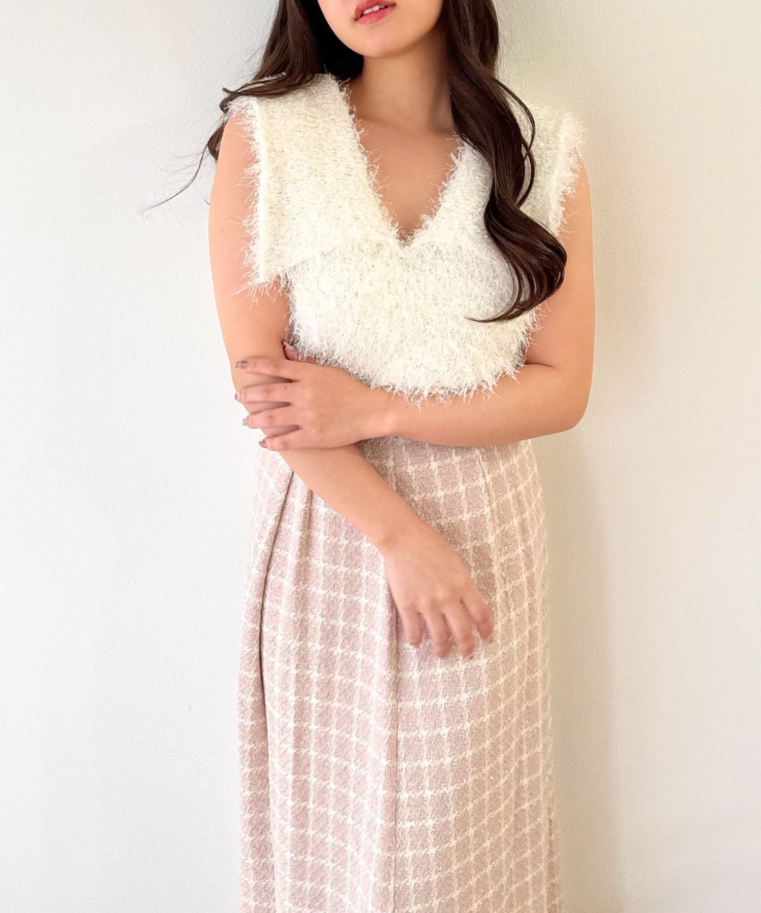 リボンシャギーカラーニット