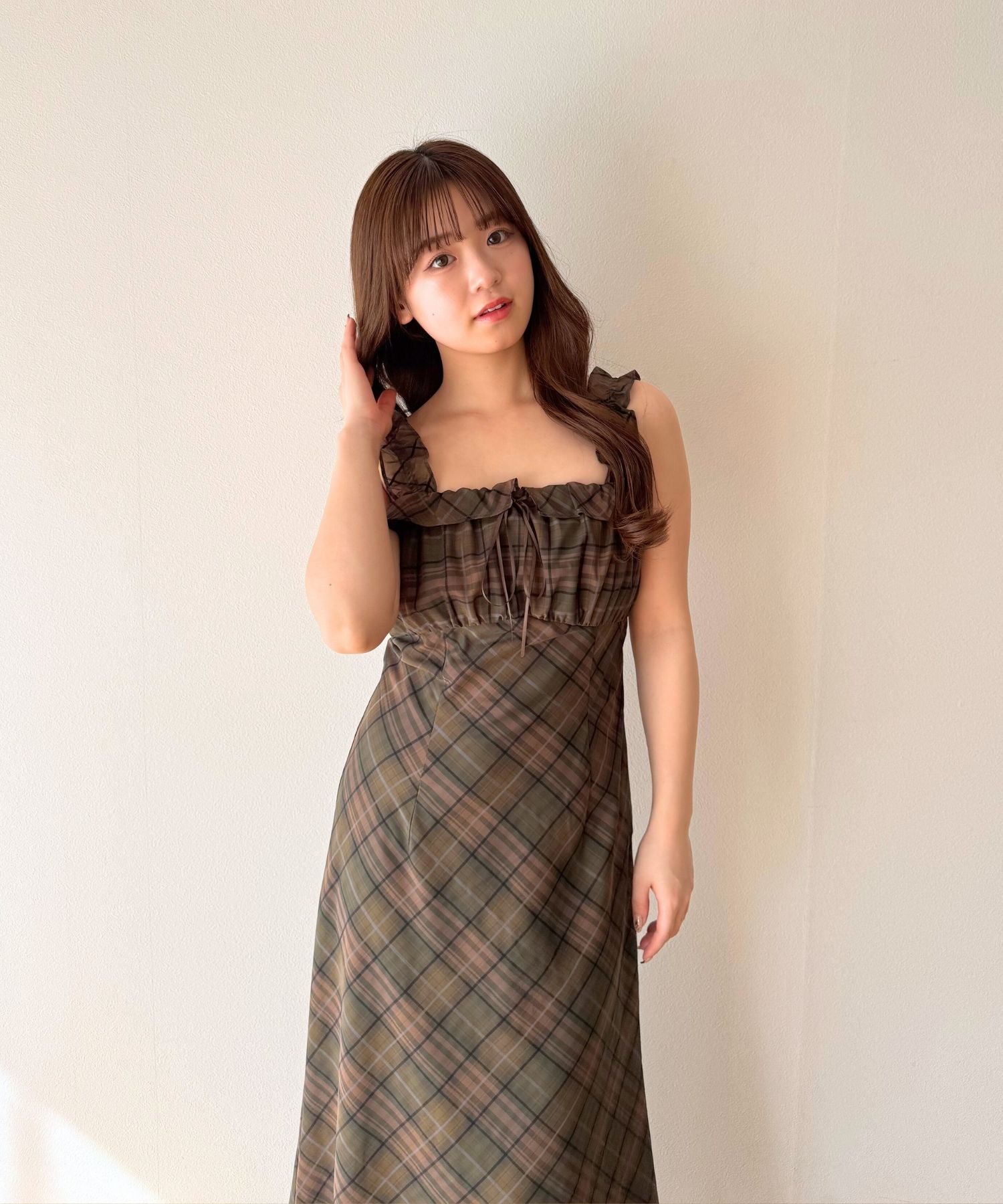 deicy ME&ME COUTUREチェック柄ノースリーブワンピース　サイズ1 シアーチェックワンピース