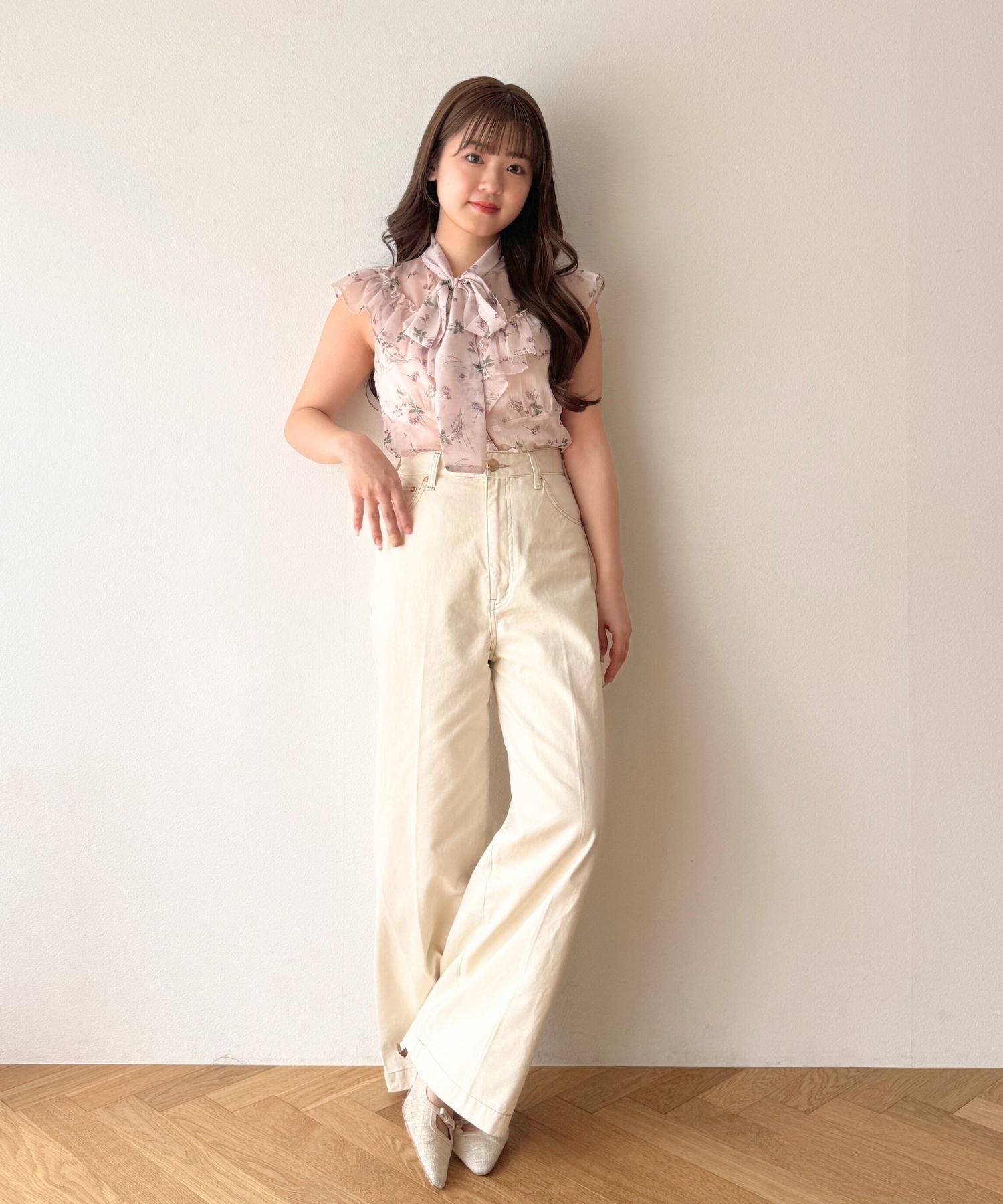 シアーシフォンフラワーブラウス