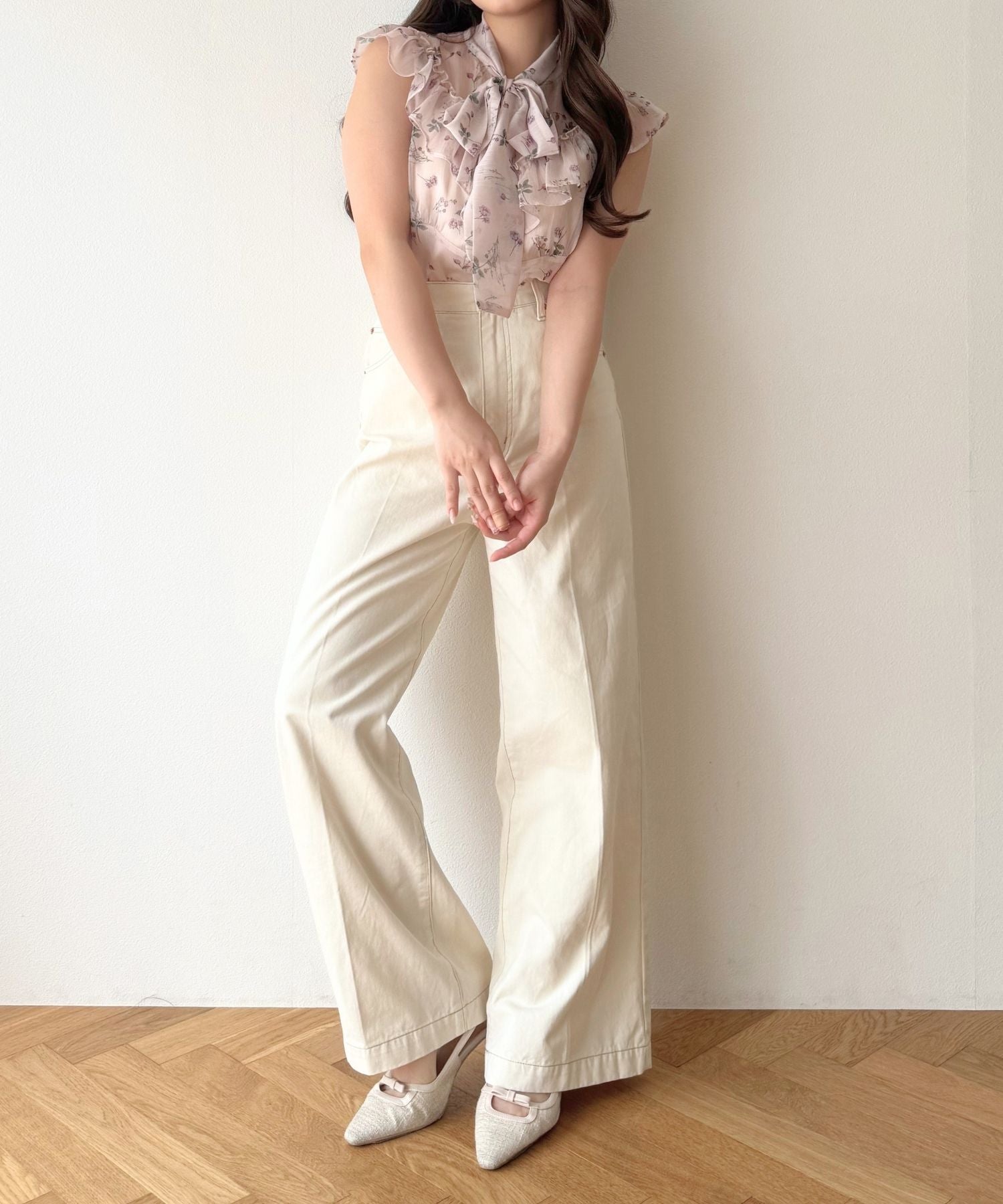 シアーシフォンフラワーブラウス