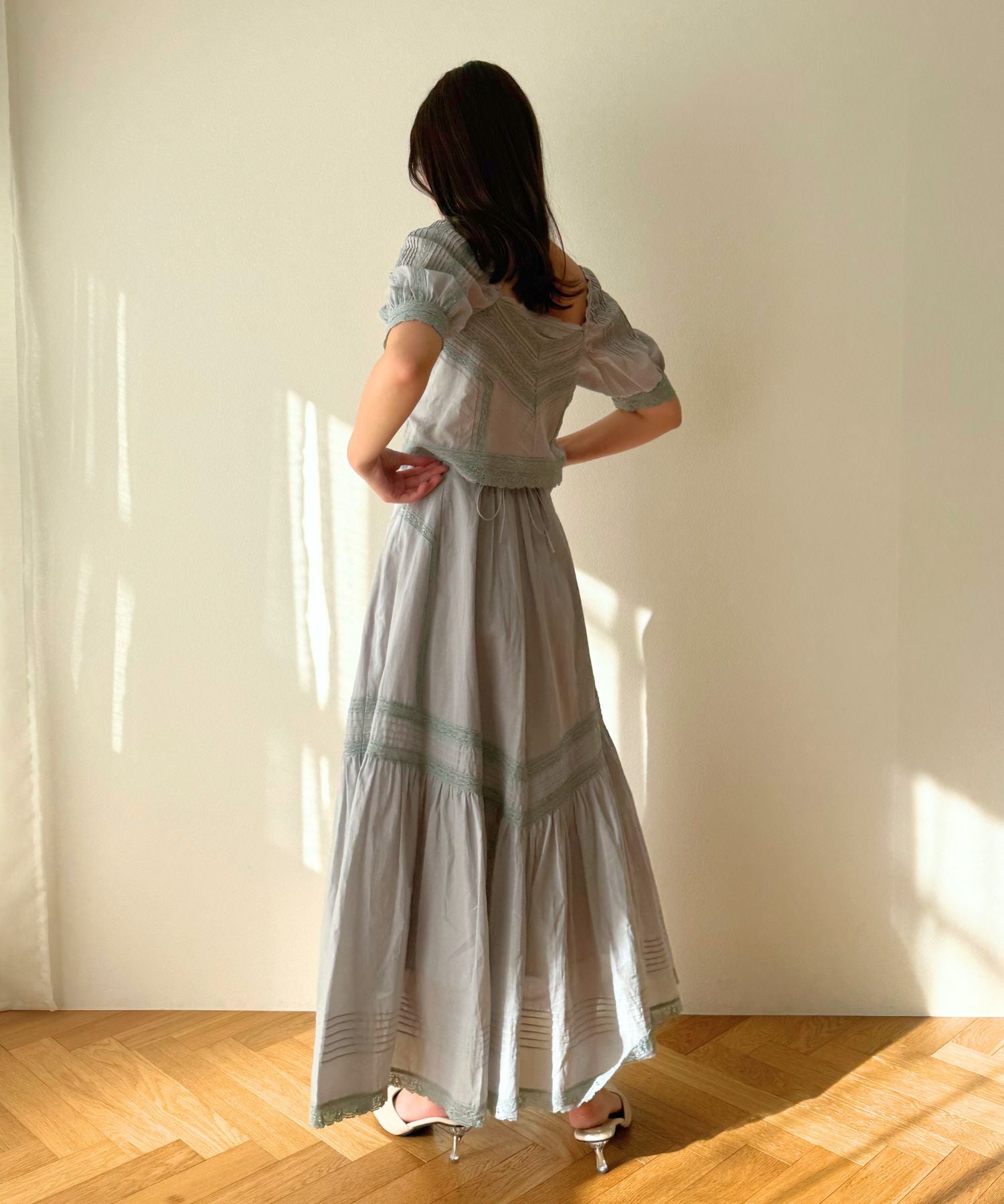 [Pre-order] Lace pin tuck long skirt