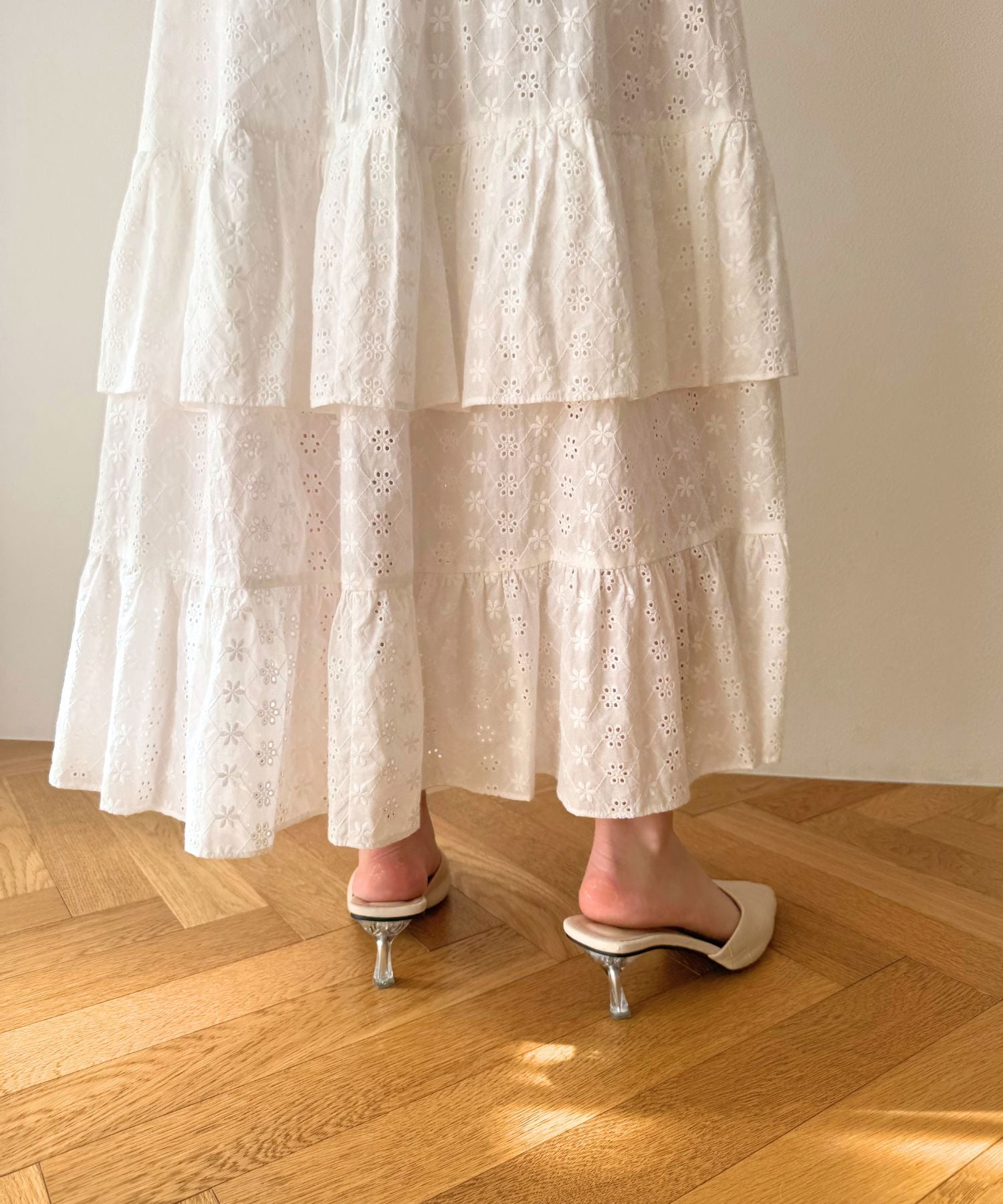 [Pre-order] Cotton lace gathered skirt