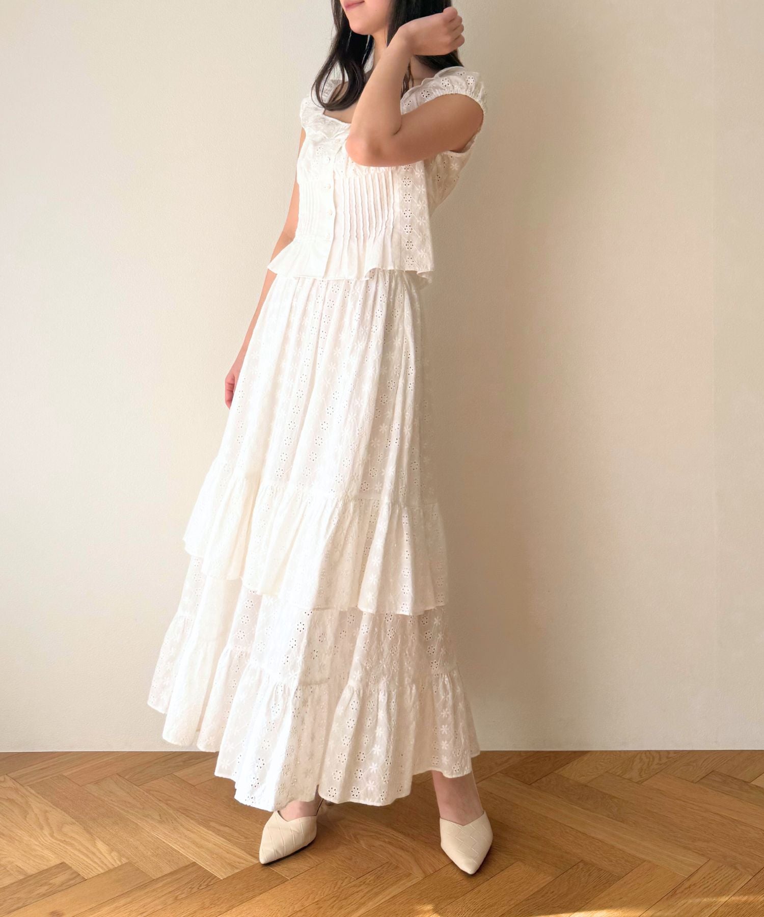 [Pre-order] Cotton lace gathered skirt