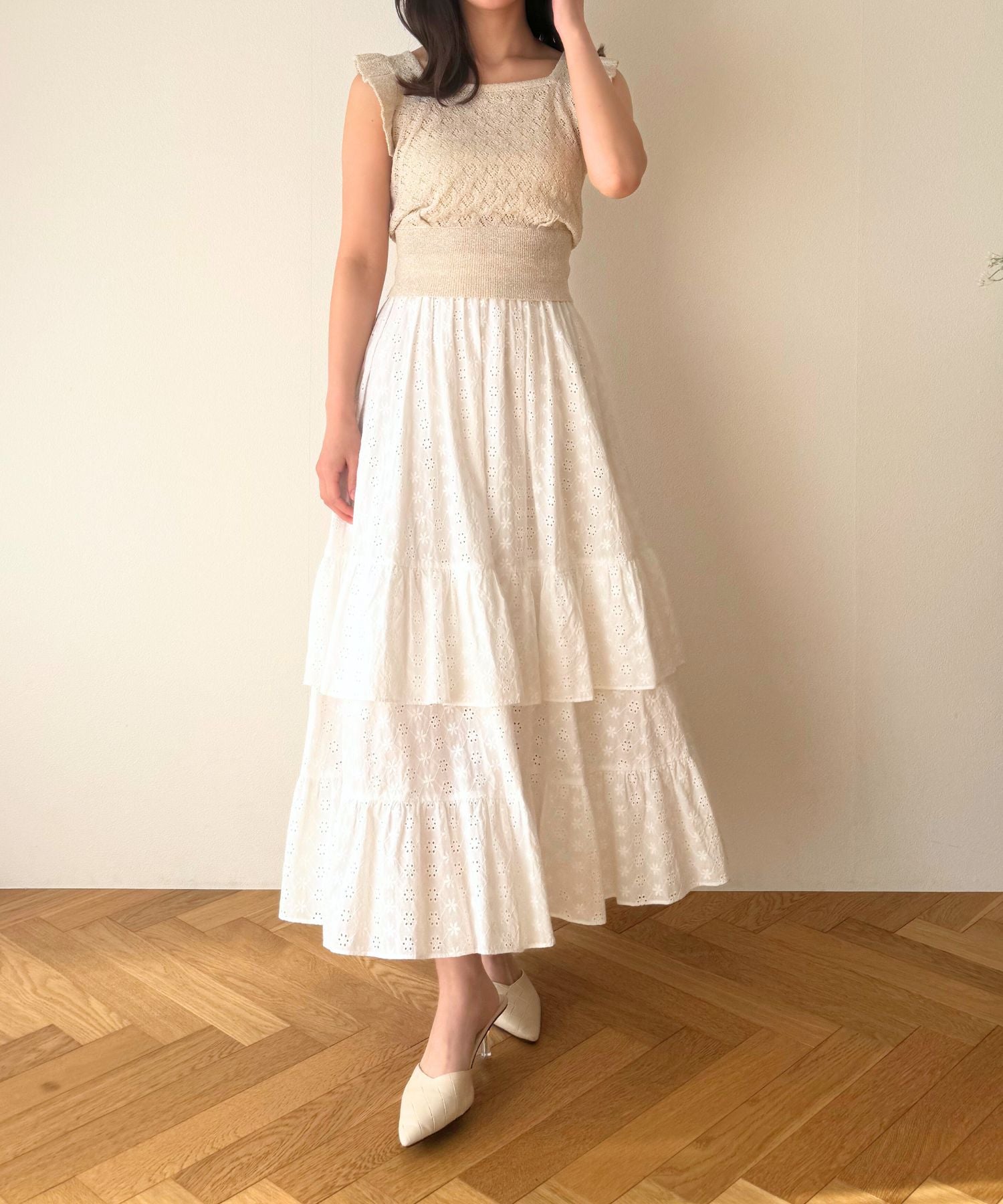 [Pre-order] Cotton lace gathered skirt