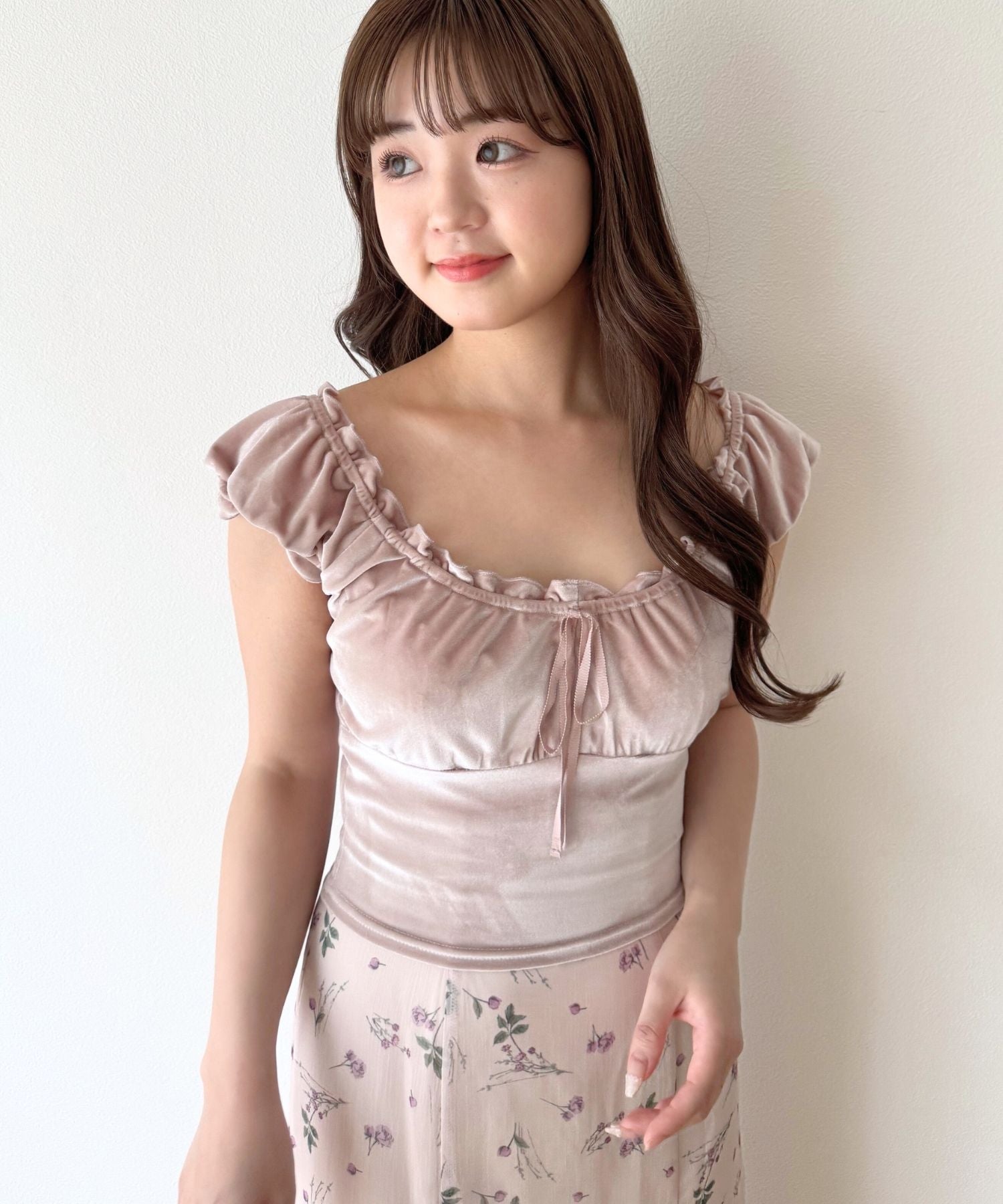 ベロアギャザーショートトップス